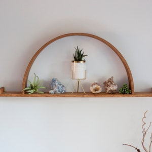 Solid Wood Half Circle Shelf: Modern Steam Bent Floating Wall Handmade Shelf