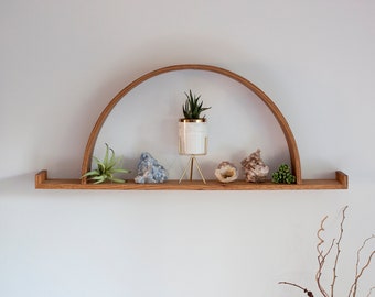 Solid Wood Half Circle Shelf: Modern Steam Bent Floating Wall Handmade Shelf