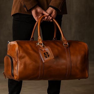 Personalized Leather Duffle Bag: Handmade Full-Grain Travel Weekender