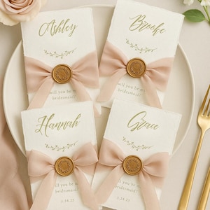 Custom Bridesmaid Proposal Card, Silk Ribbon, Wax Seal, Handmade Paper