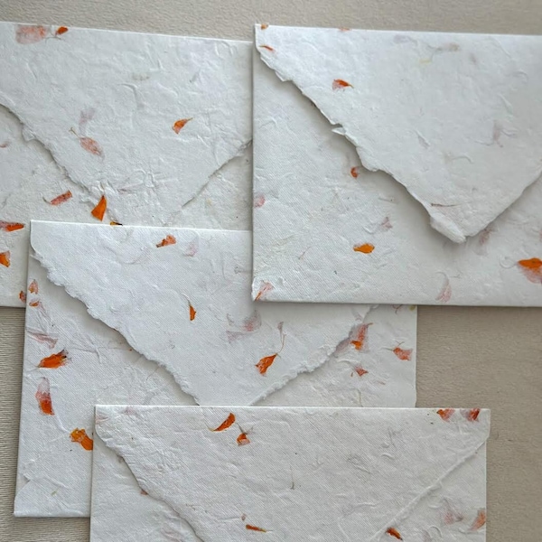 Pressed Floral Handmade Paper Envelope, Wildflower Envelope with Deckled Edges