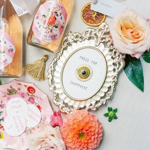 Press for Champagne Button, Door Bell Ring, Flat Lay Prop, Champagne Door Ring Bell