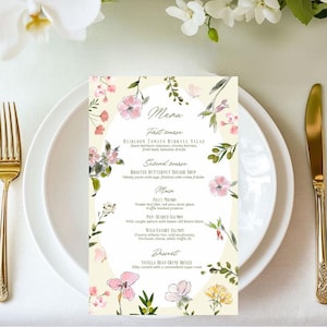 Editable Floral Wedding Menu Template | 5x8” | Instant Download | Canva Template | Customizable Colors & Fonts