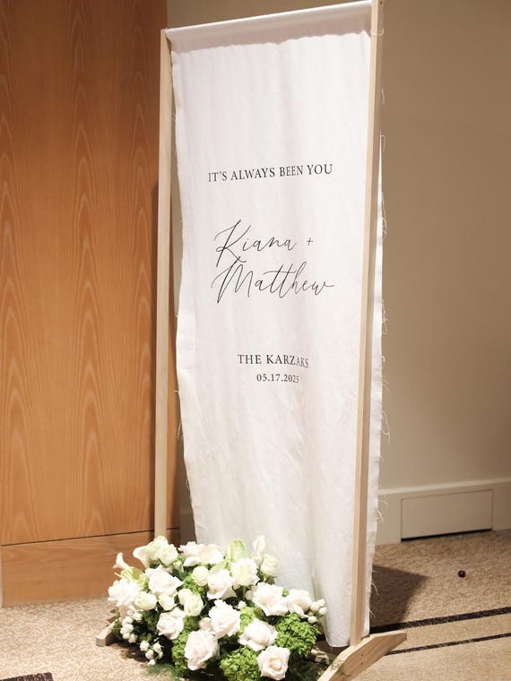 Wedding Welcome Sign, Linen Banner With Wood Frame Stand - Etsy