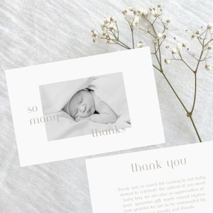 Modern Newborn Thank You Card Template, Photo Welcome Baby Announcement, Canvas Editable Birth Announcement 4x6