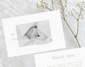 Modern Newborn Thank You Card Template, Photo Birth Announcement (Digital Download)