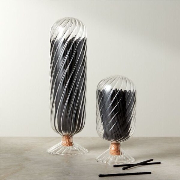 Swirl Glass Cloche with Black Matchsticks, Glass Match Cloche, Home & Tabletop Decor