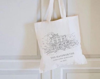 Personalized Wedding Venue Illustration Tote Bag, Custom Welcome Gift