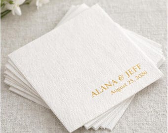 Personalized Linen Cocktail Napkins with Gold Foil | Custom Wedding Napkins | Linen Like, Soft Woven