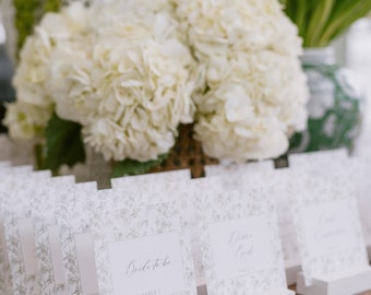 Green Garden Escort Card, Printed Flat Floral Design Escort, Garden Place Card, Wedding Escort Card, Green Garden Artwork