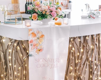 Floral Fabric Banner, Welcome Sign Watercolor Banner, Bar Sign, Linen Banner, Bridal Shower Flower Signage