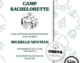 Camp Bachelorette Invitation Template | Boho Weekend Itinerary (Digital Download)