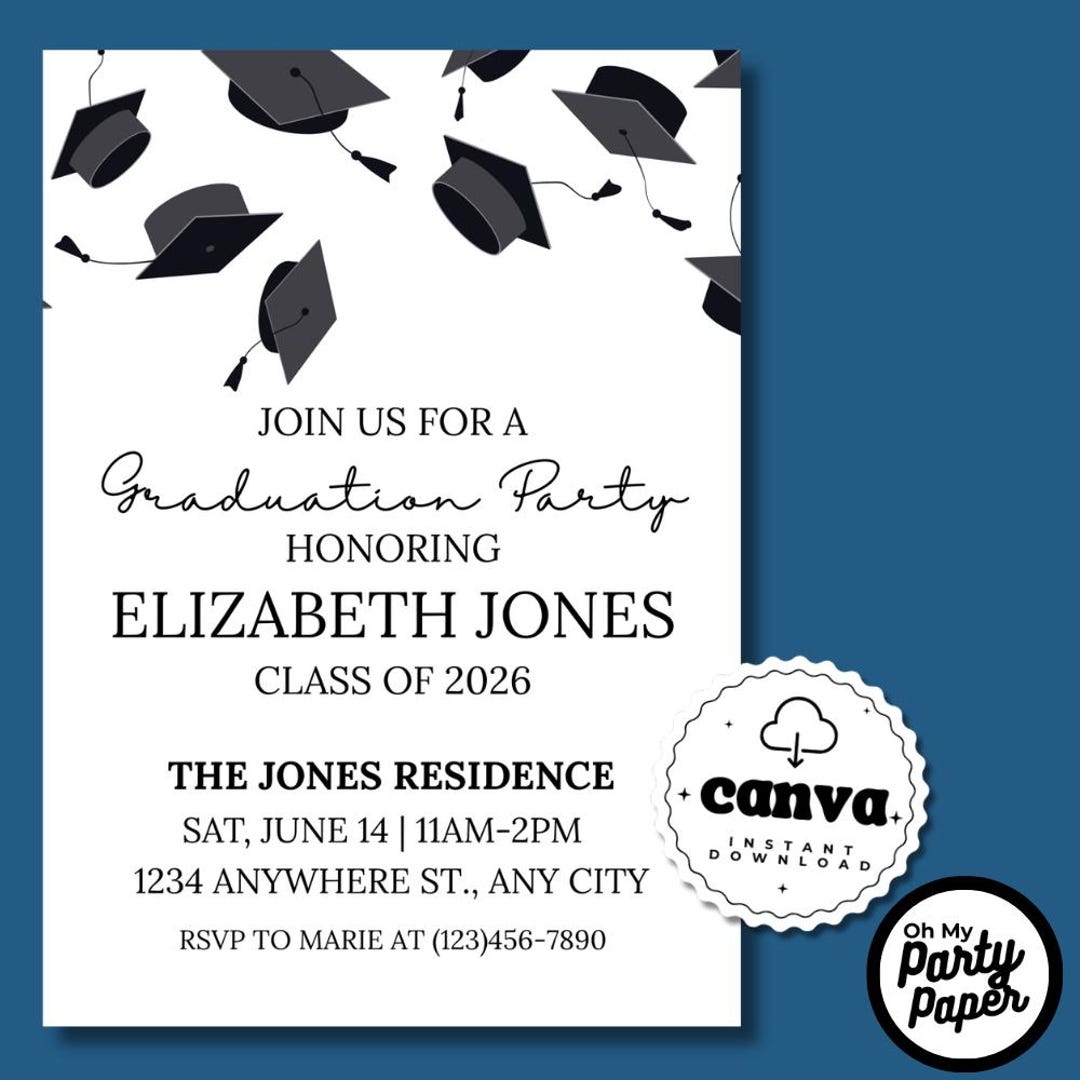 Graduation Caps Invitation: Editable Template (digital Download) - Etsy
