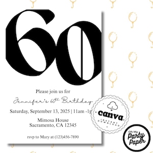 Elegant 60th Birthday Invitation: Editable Canva Template (Digital Download)