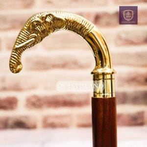 Walking Stick Elephant Handle Brass Wooden Victorian Foldable Cane Collectible Men&#39;s Gift, Husband Gift, Anniversary Gift, Christmas Gift