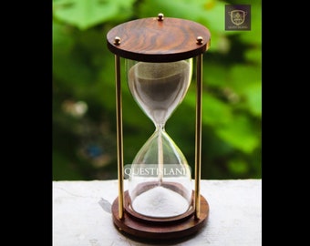 Personalized Sand Timer Hourglass: 5 Minute Brass & Wood Decor