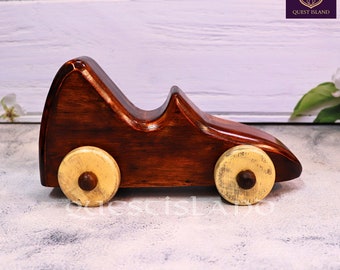 Vintage Wooden Toy Car - Handmade, Smooth Finish, Retro Style