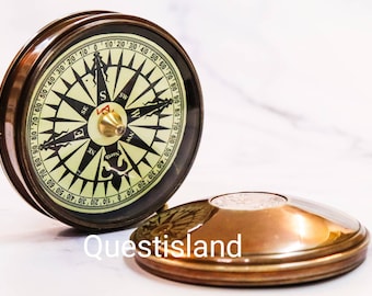Custom Brass Compass with Dome Box | Vintage Nautical Explorer Gift