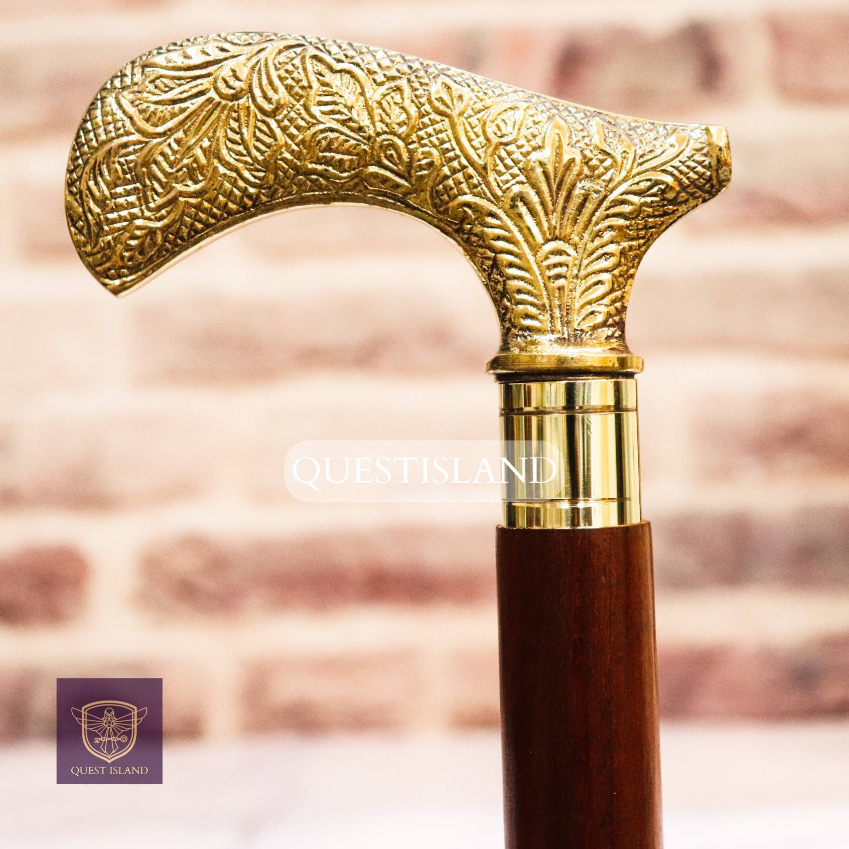 Antico Ottone Corvo Testa Manico Vintage di Legno Antico Ottone Corvo Testa Manico Vintage di Legno