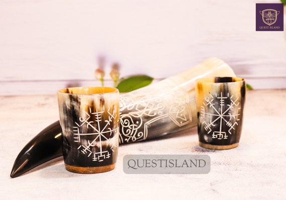 Viking Culture Ox Horn Mug, Shot Glass, And Bottle Opener (3 Pc. Set) Authentic 16-oz. Ale, Mead