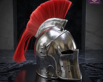 Medieval Barbute Helmet | Wearable Knight Steel Armor with Wooden Stand