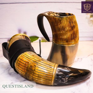 Viking Drinking Horn Premium Royal Cup And Mug Set Genuine Handcrafted Drinking Tankard Viking Horn, For Mead Ale And Beer, Men&#39;s Gift
