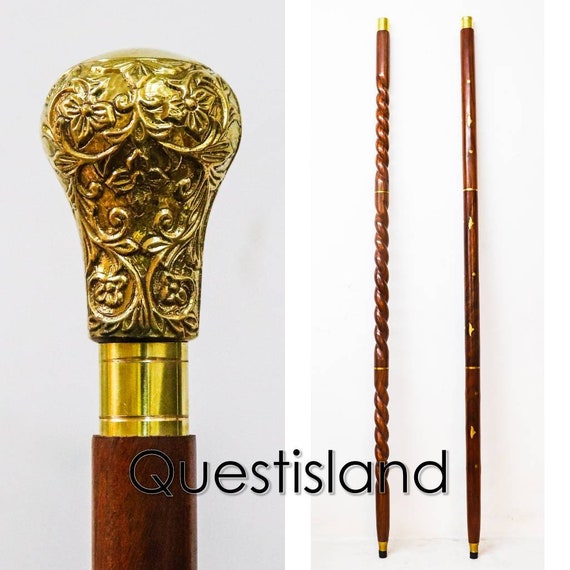 Walking Stick Brass Handle Wooden Victorian Style Foldable Cane Collectible  Men's Gift, Husband Gift, Anniversary Gift, Christmas Gift 