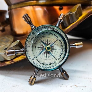 Bussola Fermacarte in ottone Ruota per nave Bussola con lente Bellissimo desktop decorativo e regalo, miglior regalo per gli uomini, regalo per lui, minimalista