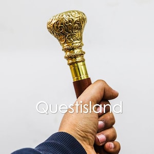 Walking Stick Brass Handle Wooden Victorian Style Foldable Cane Collectible Men's Gift, Husband Gift, Anniversary Gift, Christmas Gift