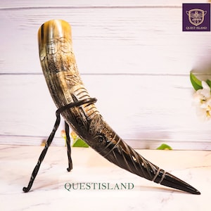 Viking Drinking Horn &quot;DRAKKER&quot; Ship Cup With Iron Stand Genuine Handcrafted Drinking Tankard Viking Horn, For Mead Ale And Beer, Men&#39;s Gift