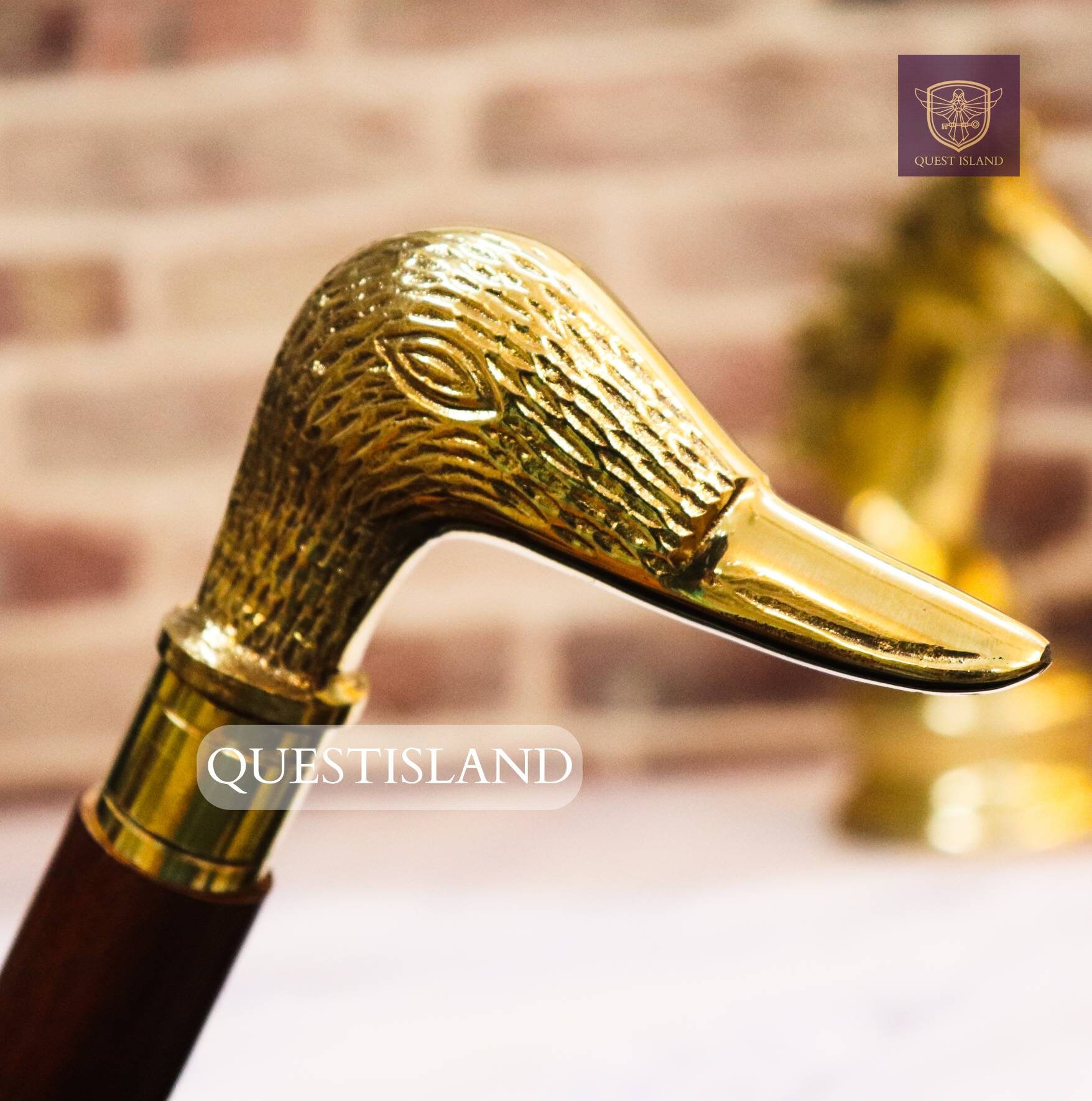 Bastón De Caminar Victoriano Con Empuñadura De Latón En Forma De Cabeza De Jaguar - Madera Elegantemente Tallada