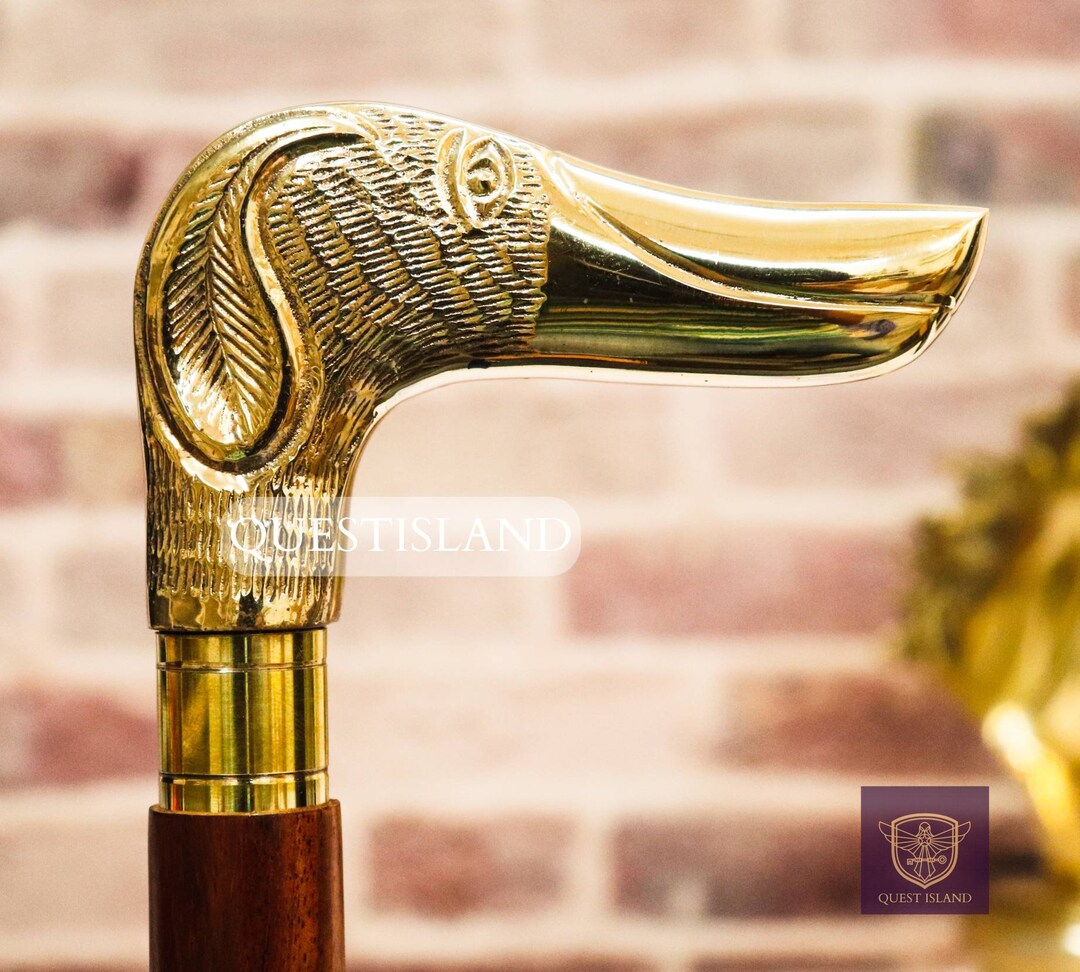 Walking Stick Dog Head Handle Brass Wooden Victorian Foldable Cane