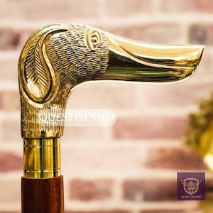 Walking Stick Dog Head Handle Brass Wooden Victorian Foldable Cane Collectible Mens Gift, Husband Gift, Anniversary Gift, Halloween