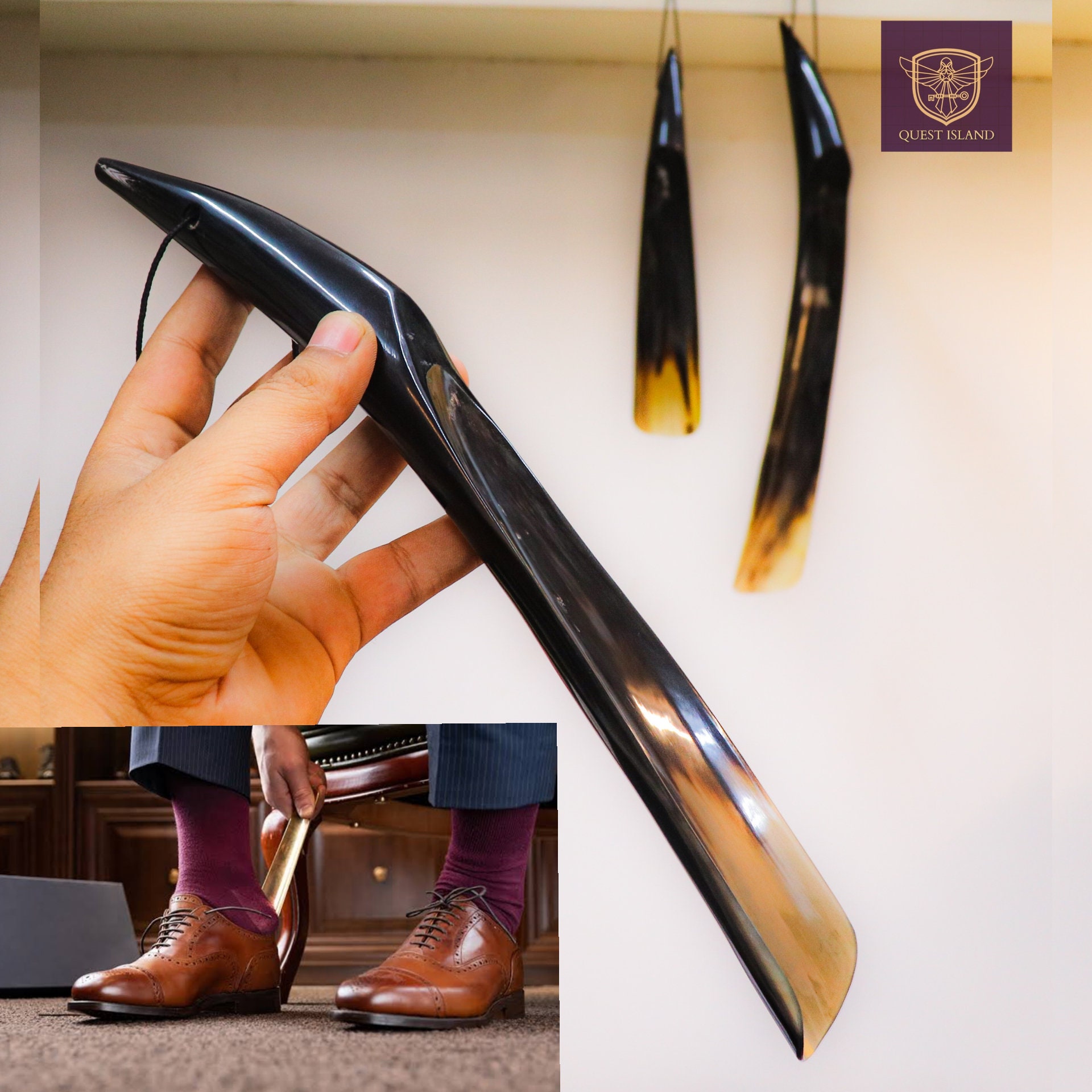 Shoe Horn Made With Real Horn Long Handle Home or Travel Use Etsy