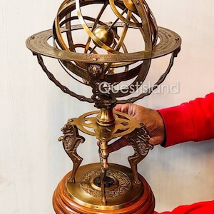 Armillary Globe Brass Sphere Handmade 18&quot; Big Size With Direction Compass Housewarming Collectible Home And Office Decor, Father&#39;s Day Gift