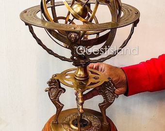 Globo armilar de latón, hecho a mano, de 45 cm de gran tamaño con brújula direccional. Decoración coleccionable para inauguración de la casa y la oficina, regalo para el Día del Padre.