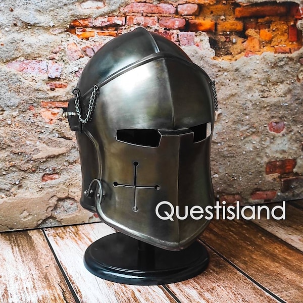 Barbute Helmet - Wearable Visor Barbuta Medieval Steel Armor with Display Stand
