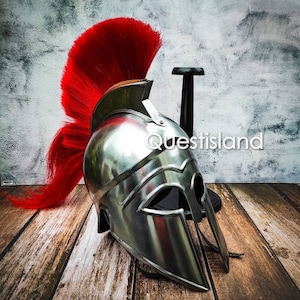 Medieval Greek Corinthian Helmet With Red And Black Plume Medieval Wearable Helmet Inner Leather Liner Chin Strap, Christmas Decorations