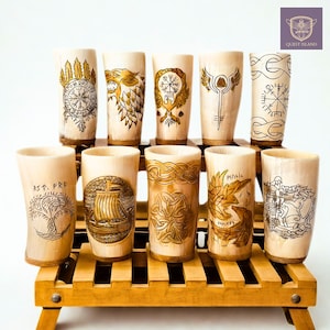 Viking Horn Drinking Cup | Beer Stein | Nordic | Genuine Ox Horn | 10-14oz - 1 piece set