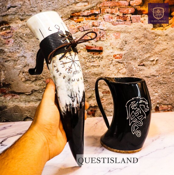 Medieval Viking Ox Horn Mug Set, Handcrafted Drinking Horns (mead and Beer)  - Etsy