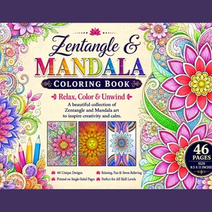 Mandala & Zentangle Coloring Book for Adults Printable Stress Relief Pages Intricate Boho Pattern Art