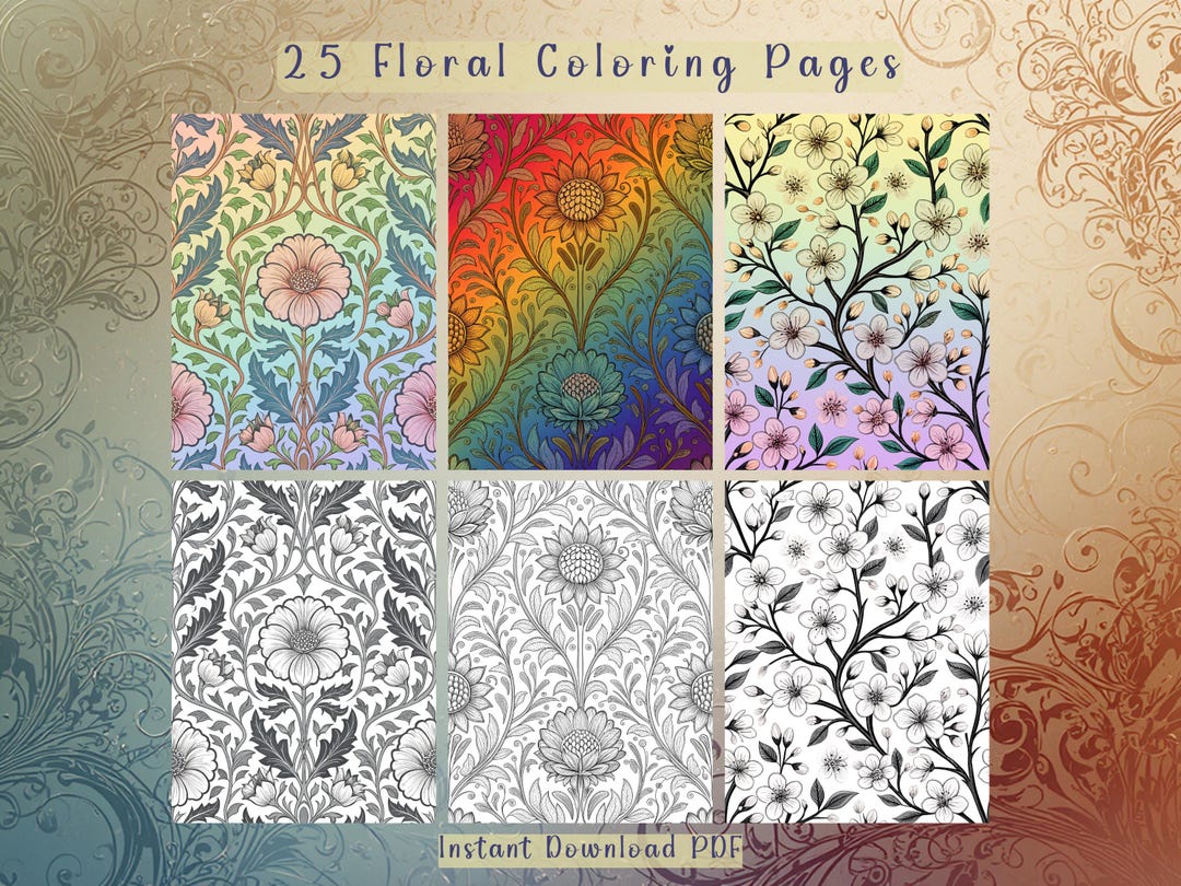 Floral Patterns Color In 25 Floral Patterns Coloring Pages | Printable Flower Bundle | Digital ...