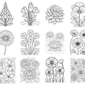 Floral Coloring Pages Bundle – 120 Unique Flower Designs (A4 PDF) image 16