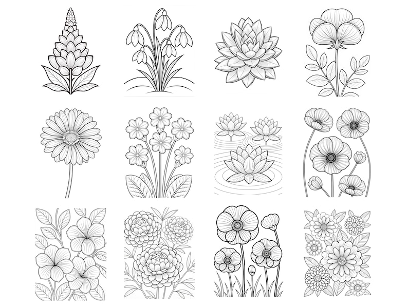 Floral Coloring Pages Bundle – 120 Unique Flower Designs (A4 PDF) image 16