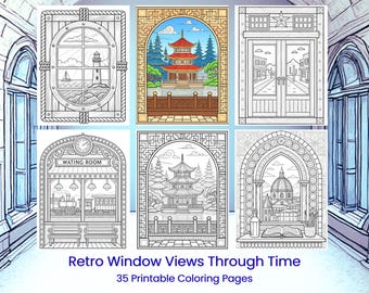 Retro Windows genom tiderna Vuxna målarbilder | Utskrivbara sidor PDF
