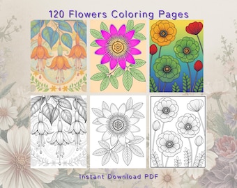 Lot de fleurs à colorier : 120 motifs floraux uniques (PDF A4)