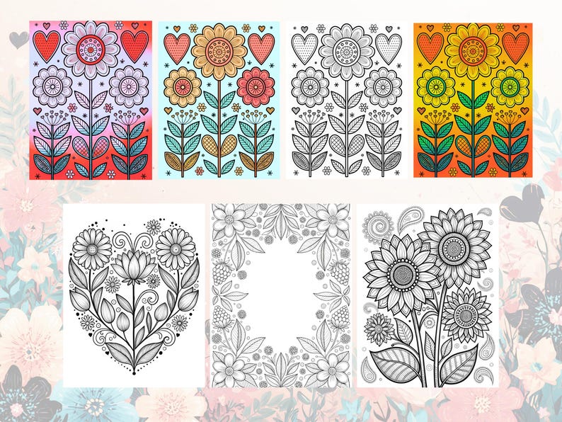 Peut inclure: Plusieurs pages &agrave; colorier sur le th&egrave;me floral. Les motifs comprennent des fleurs, des c&oelig;urs et des motifs d&eacute;coratifs. Certaines pages sont en couleur, d'autres en noir et blanc, pour tous les &acirc;ges.