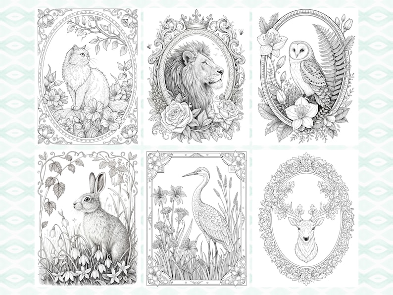 Botanical Animals Floral Coloring Book | 50 Detailed Adult Coloring ...