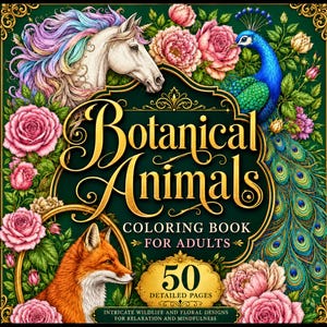 Botanical Animals Floral Coloring Book | 50 Detailed Adult Coloring Pages | Victorian Inspired Wildlife | Printable