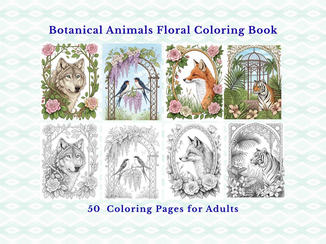 Botanical Animals Floral Coloring Book | 50 Detailed Adult Coloring ...